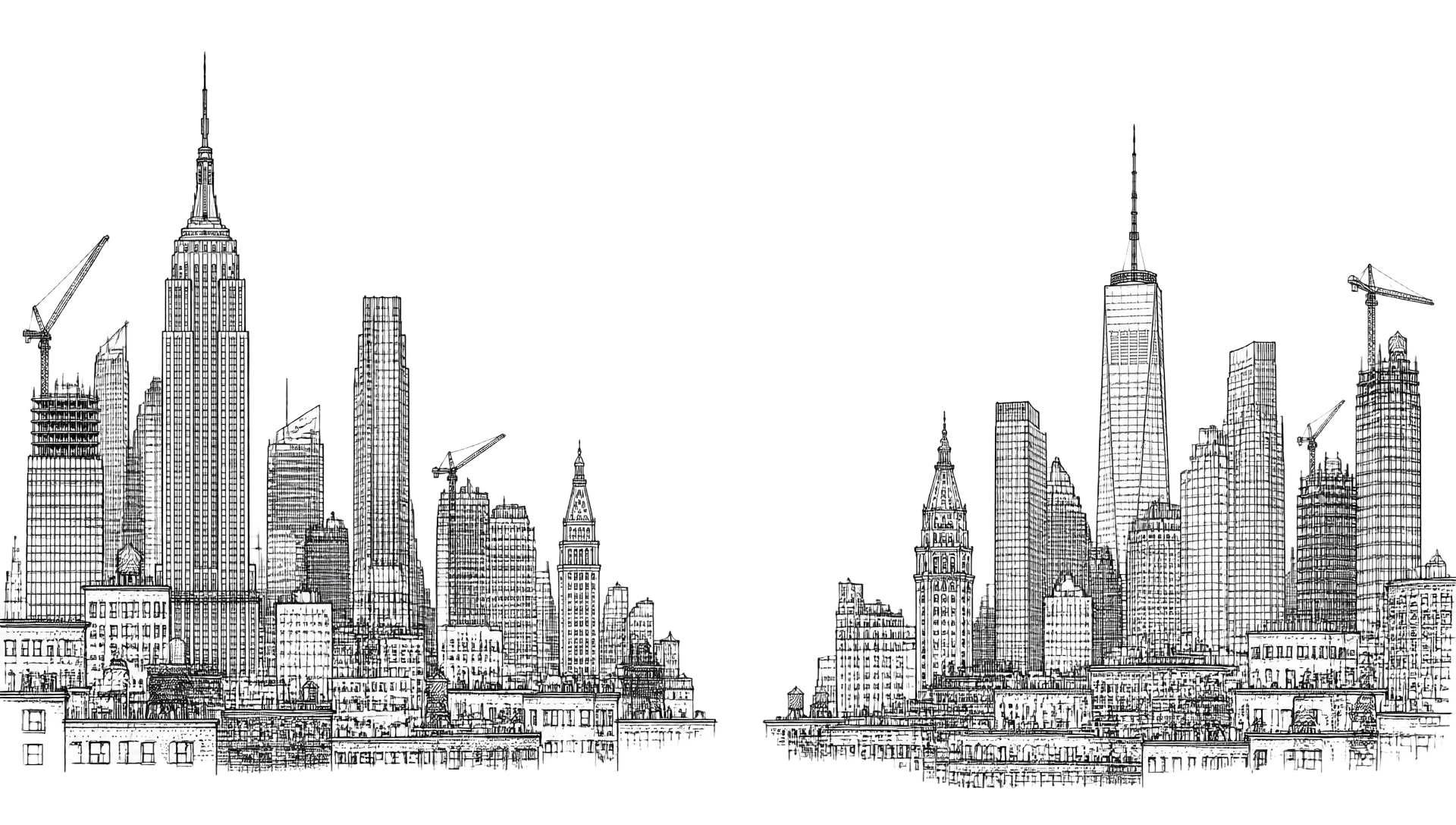 Pencil sketch of a dense city skyline