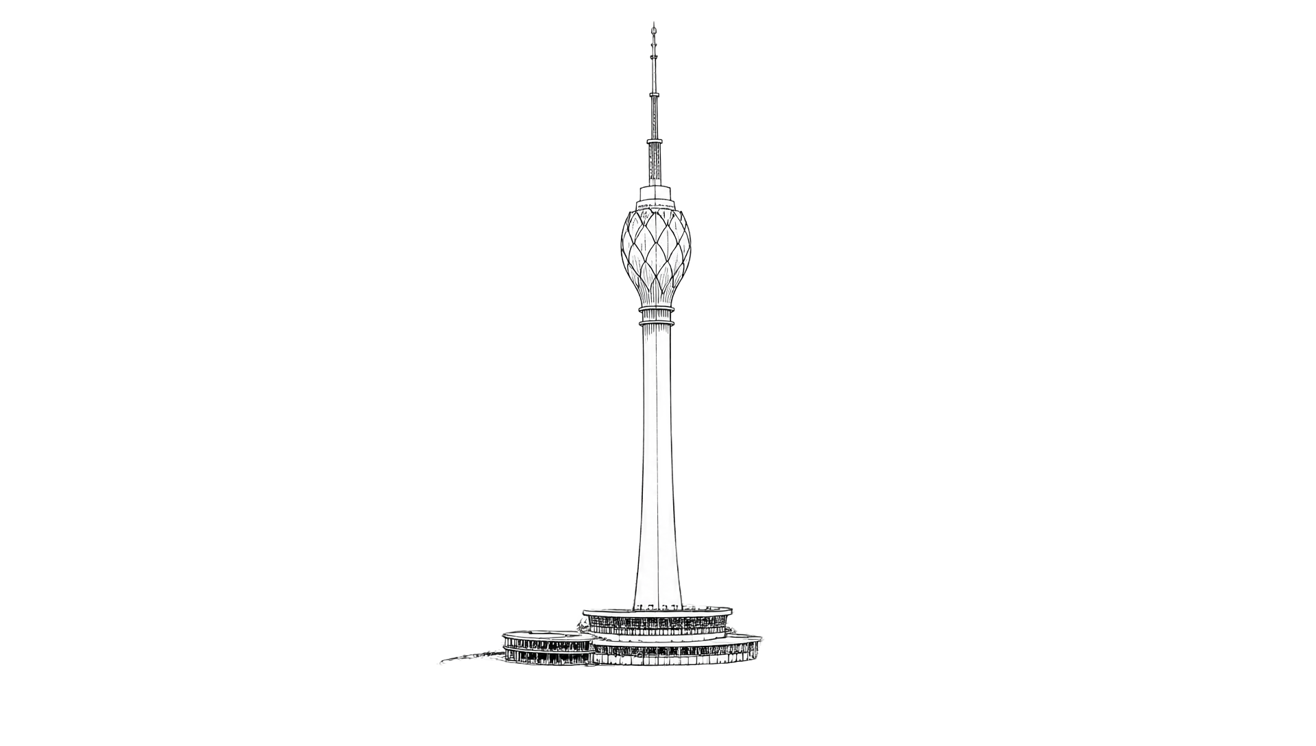 Pencil sketch of the Colombo Lotus Tower in Sri Lanka